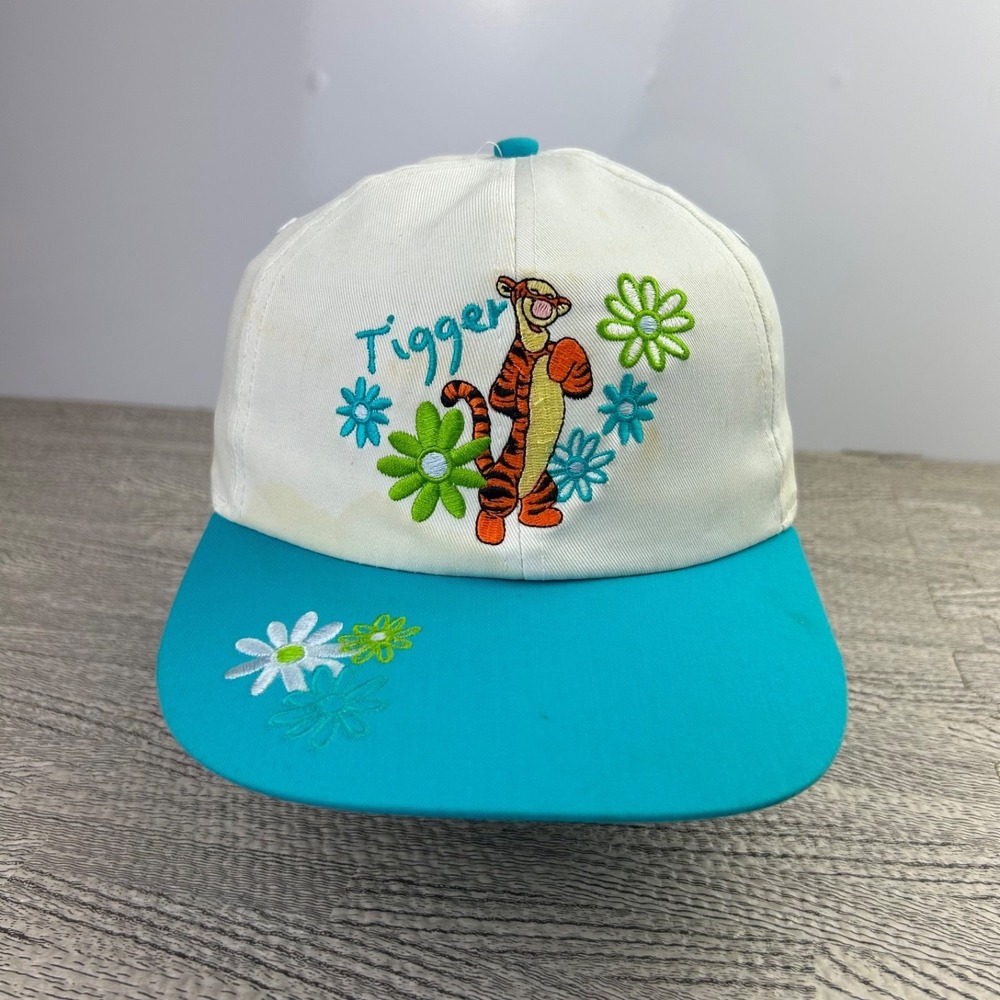 Vintage 90s Disney Tigger Hat Cap‎ One Size White Blue Flower Pooh